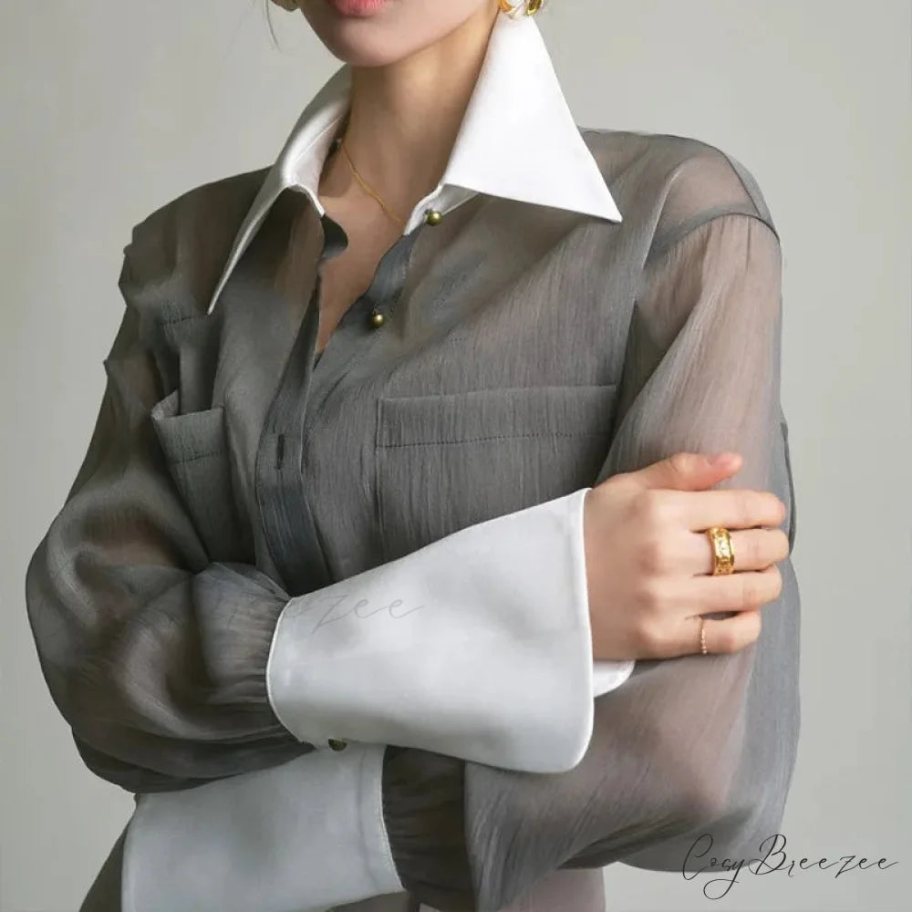 Vintage Transparent Extended Sleeve Sun-Proof Shirt blouse-250223