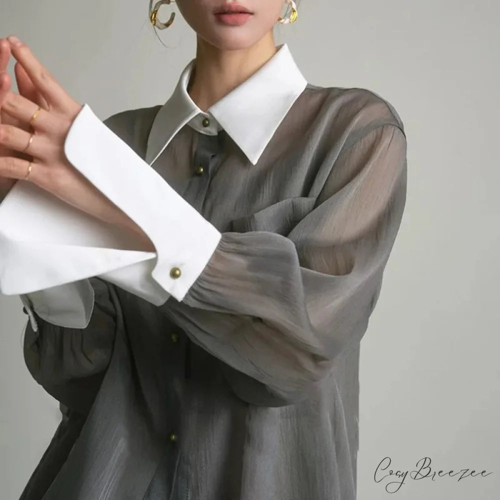 Vintage Transparent Extended Sleeve Sun-Proof Shirt blouse-250223