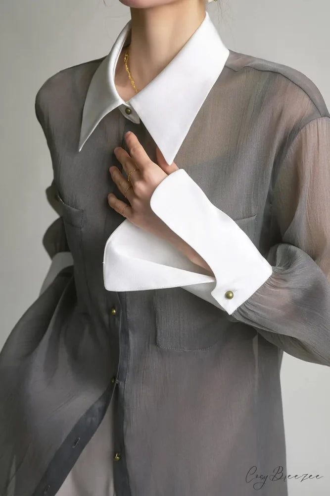 Vintage Transparent Extended Sleeve Sun-Proof Shirt Grey / S blouse-250223