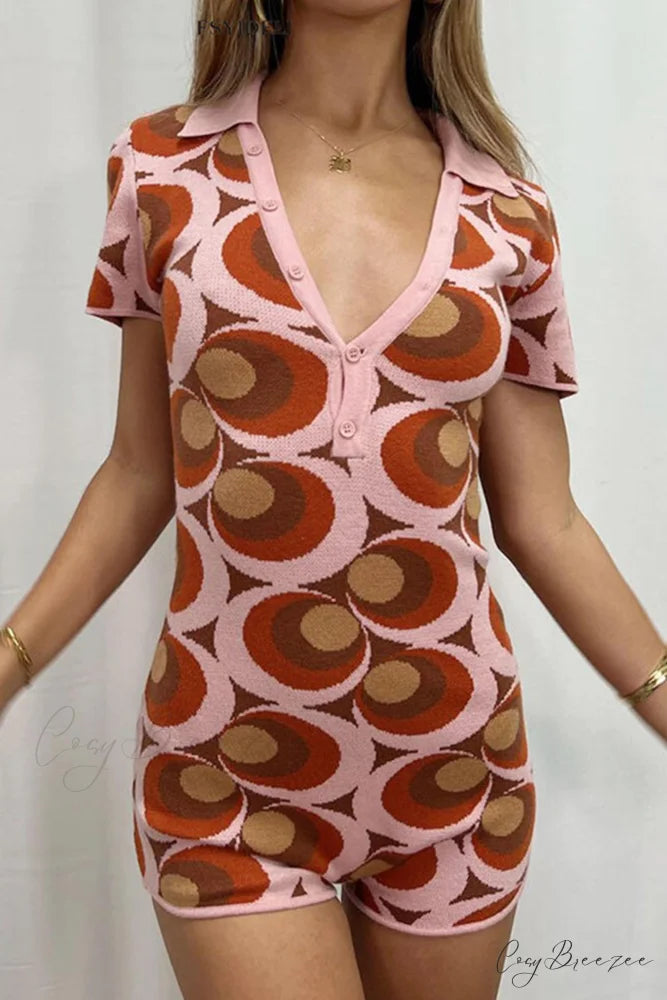 Vintage V Neck Button Down Knit Rompers