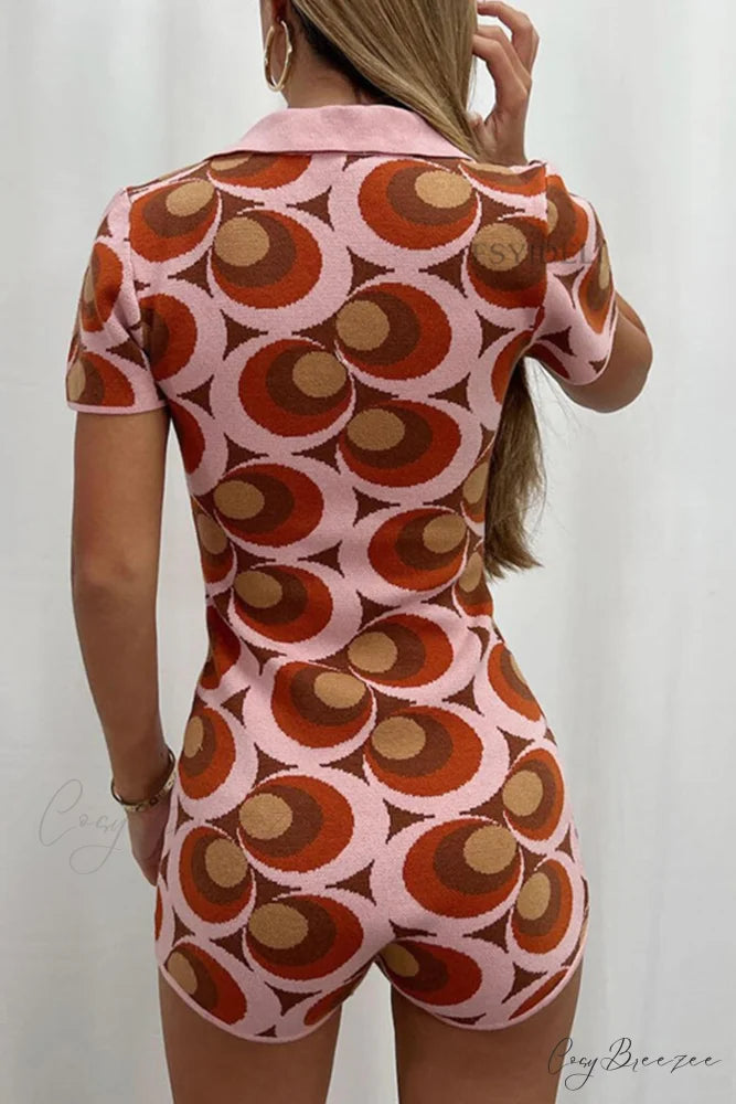 Vintage V Neck Button Down Knit Rompers Red / L