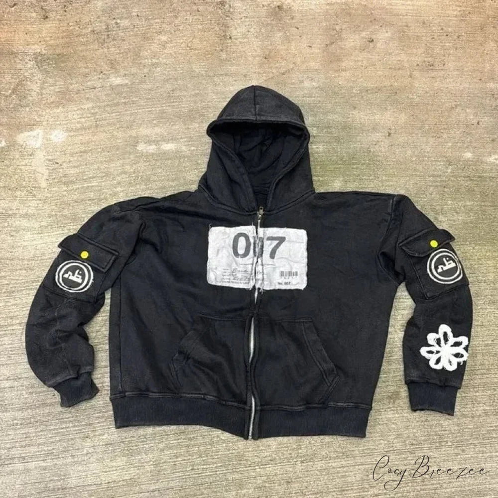 Vintage Wash Zip-Up Hoodie black 3 / M hoodies-241228