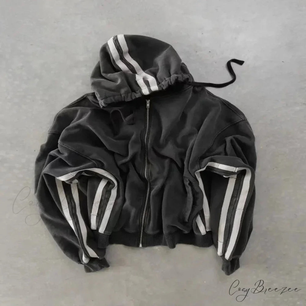 Vintage Wash Zip-Up Hoodie black 7 / M hoodies-241228