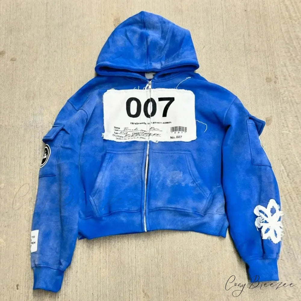 Vintage Wash Zip-Up Hoodie blue / M hoodies-241228