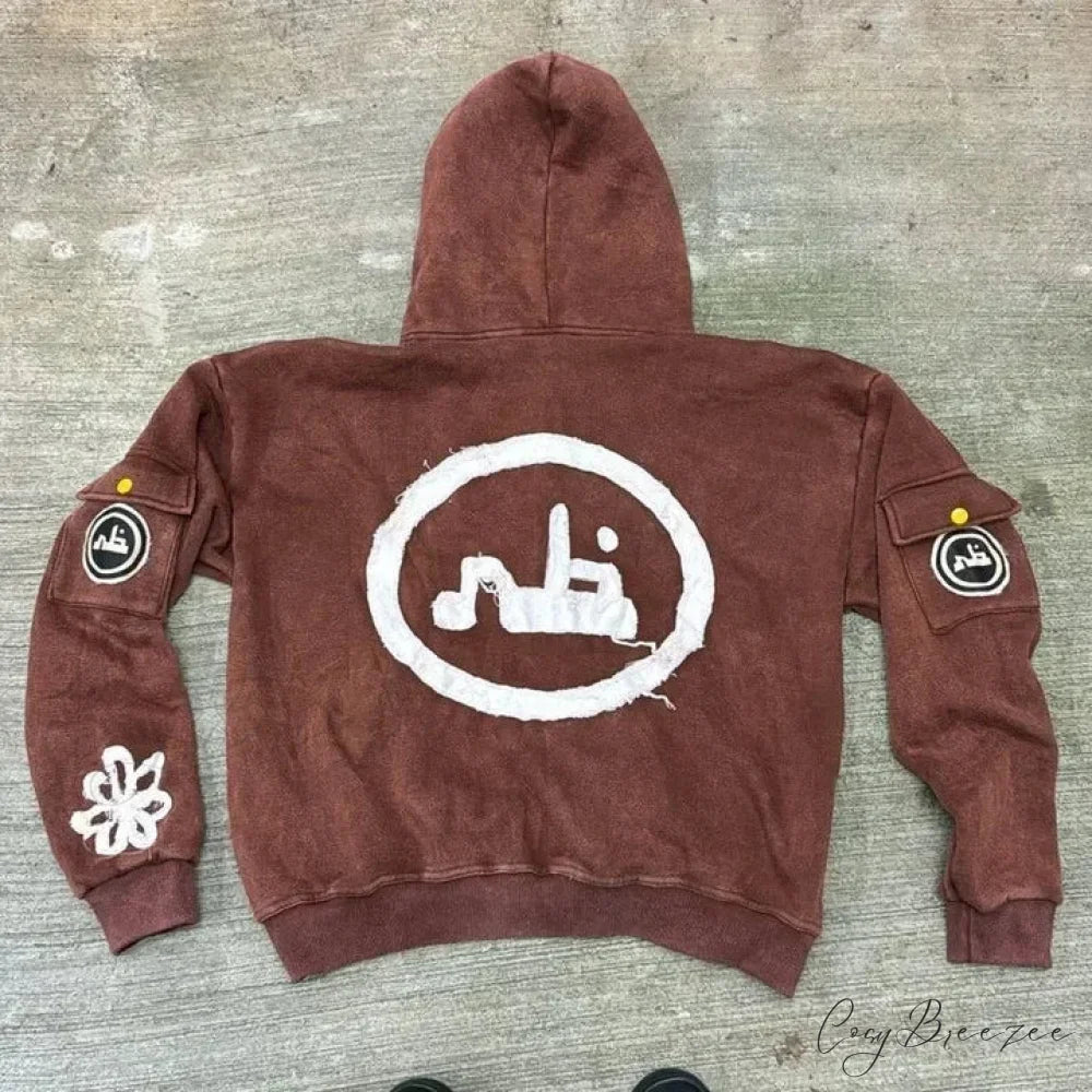 Vintage Wash Zip-Up Hoodie brown / M hoodies-241228