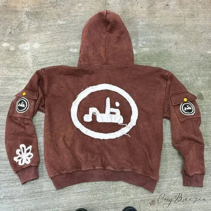 Vintage Wash Zip-Up Hoodie brown / M hoodies-241228