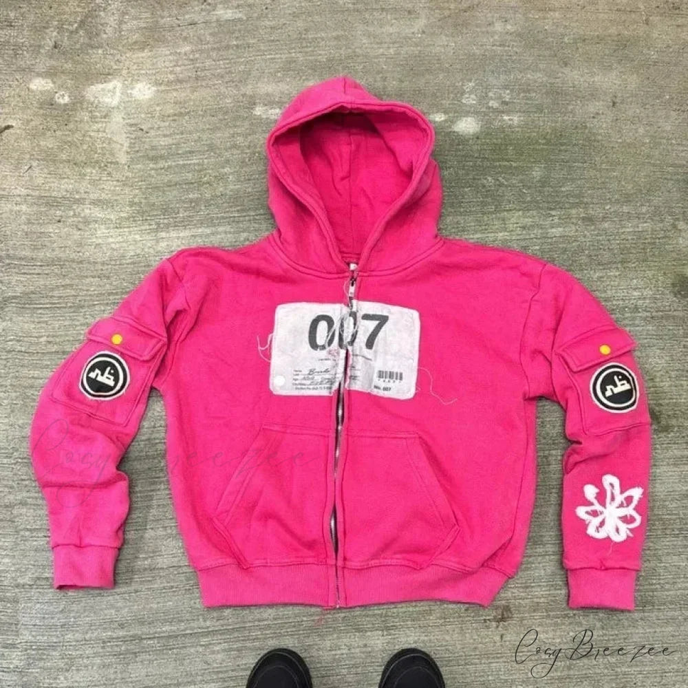 Vintage Wash Zip-Up Hoodie pink / M hoodies-241228