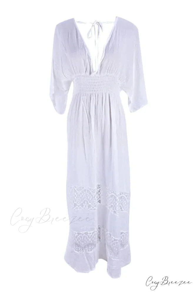 Vintage White Lace Patchwork Bohemian Maxi Dress