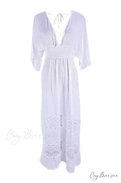 Vintage White Lace Patchwork Bohemian Maxi Dress