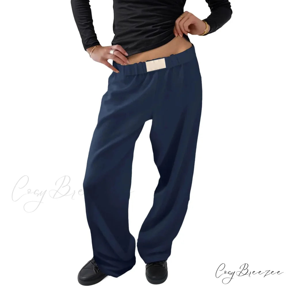 Vintage Wide Leg Drawstring High Waist Pants Dark Blue / XS pants-241228