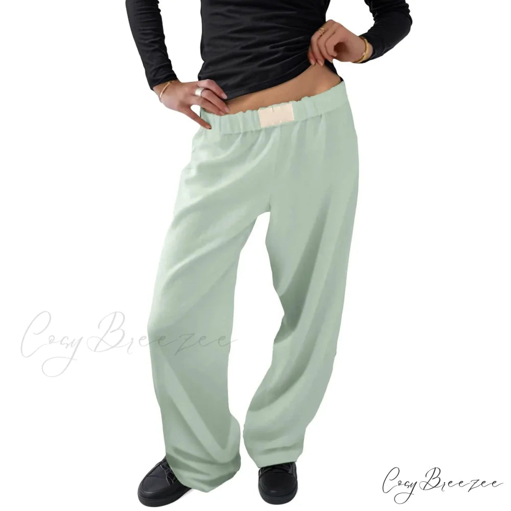 Vintage Wide Leg Drawstring High Waist Pants Light Green / XS pants-241228