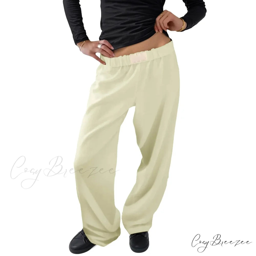 Vintage Wide Leg Drawstring High Waist Pants Light Yellow / XS pants-241228