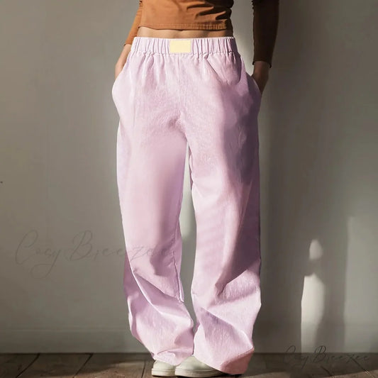 Vintage Wide Leg Drawstring High Waist Pants Pink / XS pants-241228