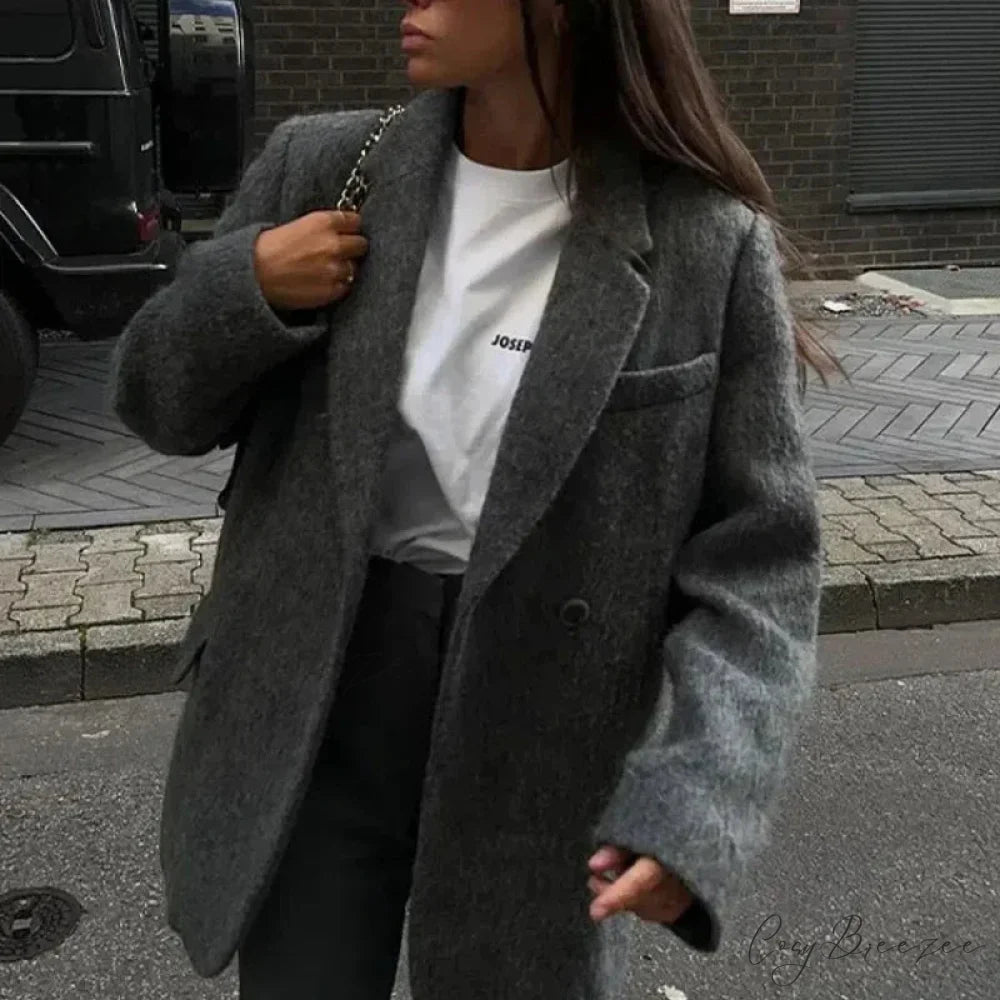 Vintage Wool Button Turn-Down Coat B-Dark Gray / S overcoats-241228
