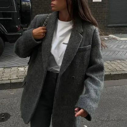 Vintage Wool Button Turn-Down Coat B-Dark Gray / S overcoats-241228