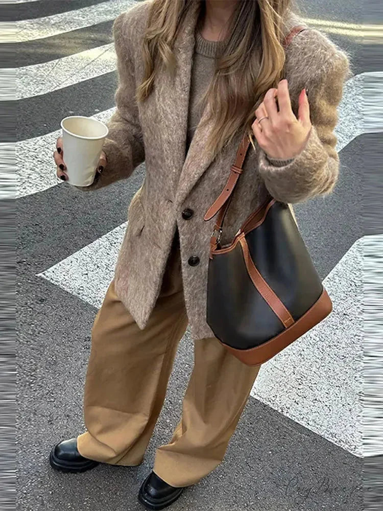 Vintage Wool Button Turn-Down Coat overcoats-241228