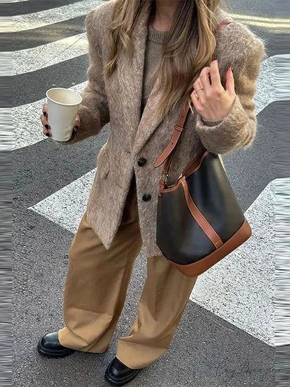 Vintage Wool Button Turn-Down Coat overcoats-241228