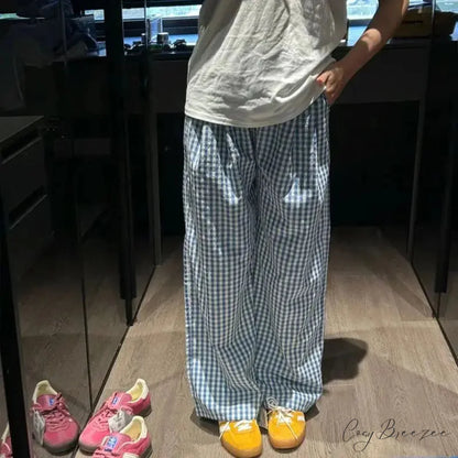 Vintage Y2K Plaid Women Casual Baggy Pants pants-241228