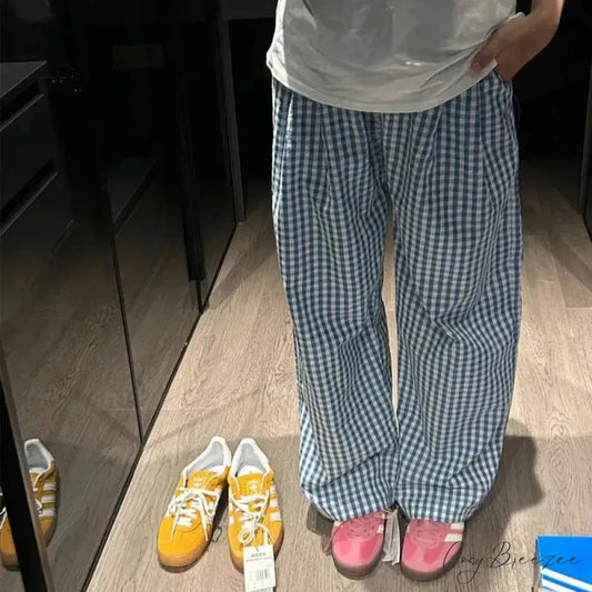 Vintage Y2K Plaid Women Casual Baggy Pants blue / S pants-241228