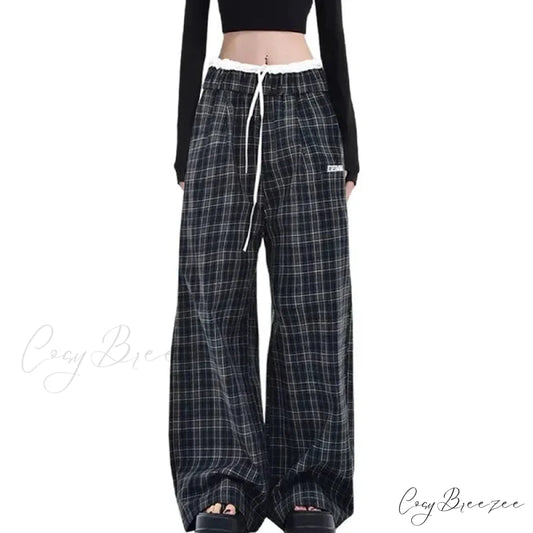 Vintage Y2K Plaid Women Sweatpants Pants pants-241228