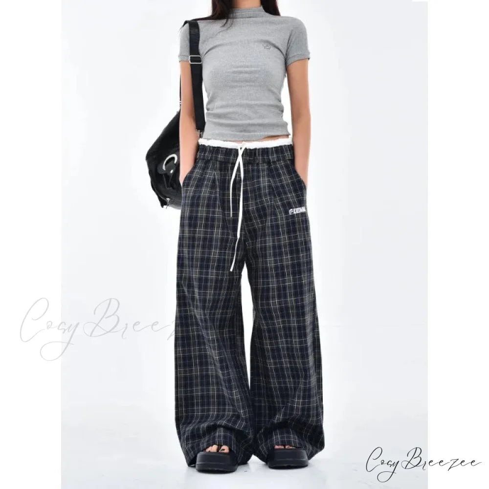 Vintage Y2K Plaid Women Sweatpants Pants pants-241228