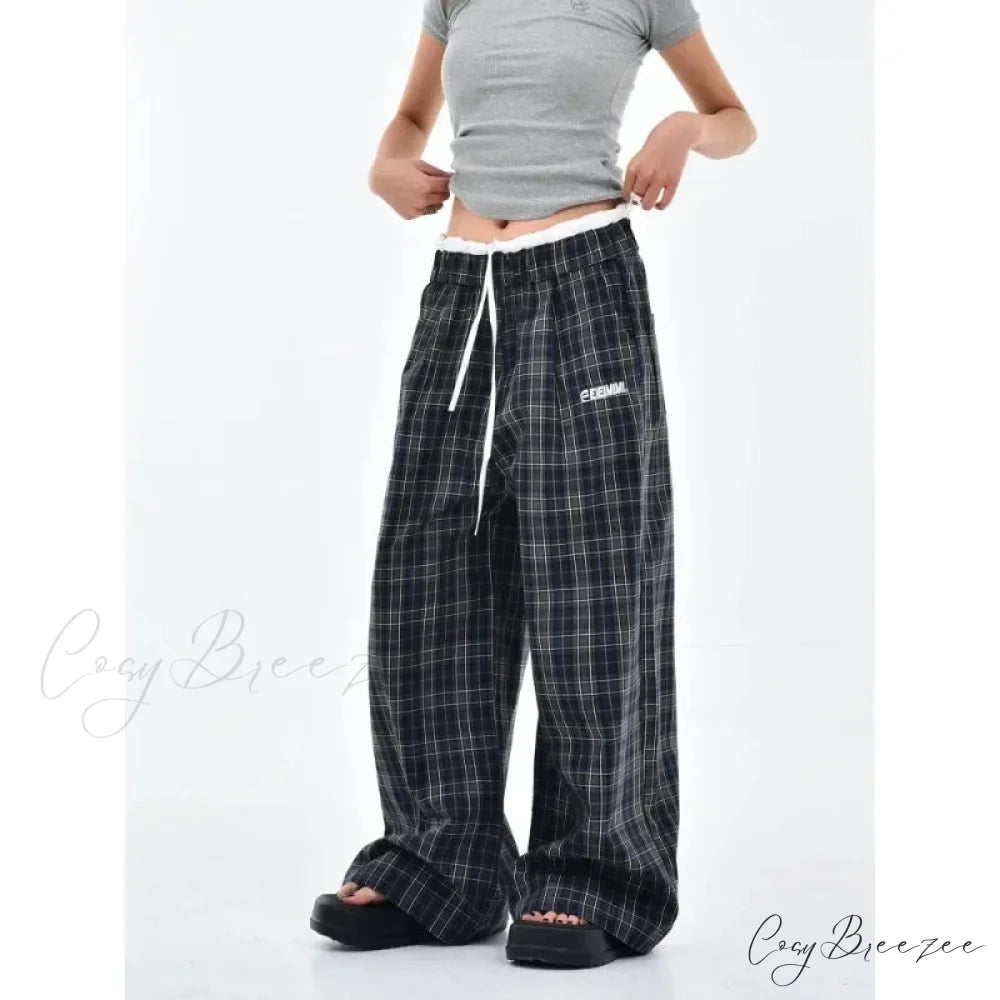 Vintage Y2K Plaid Women Sweatpants Pants pants-241228