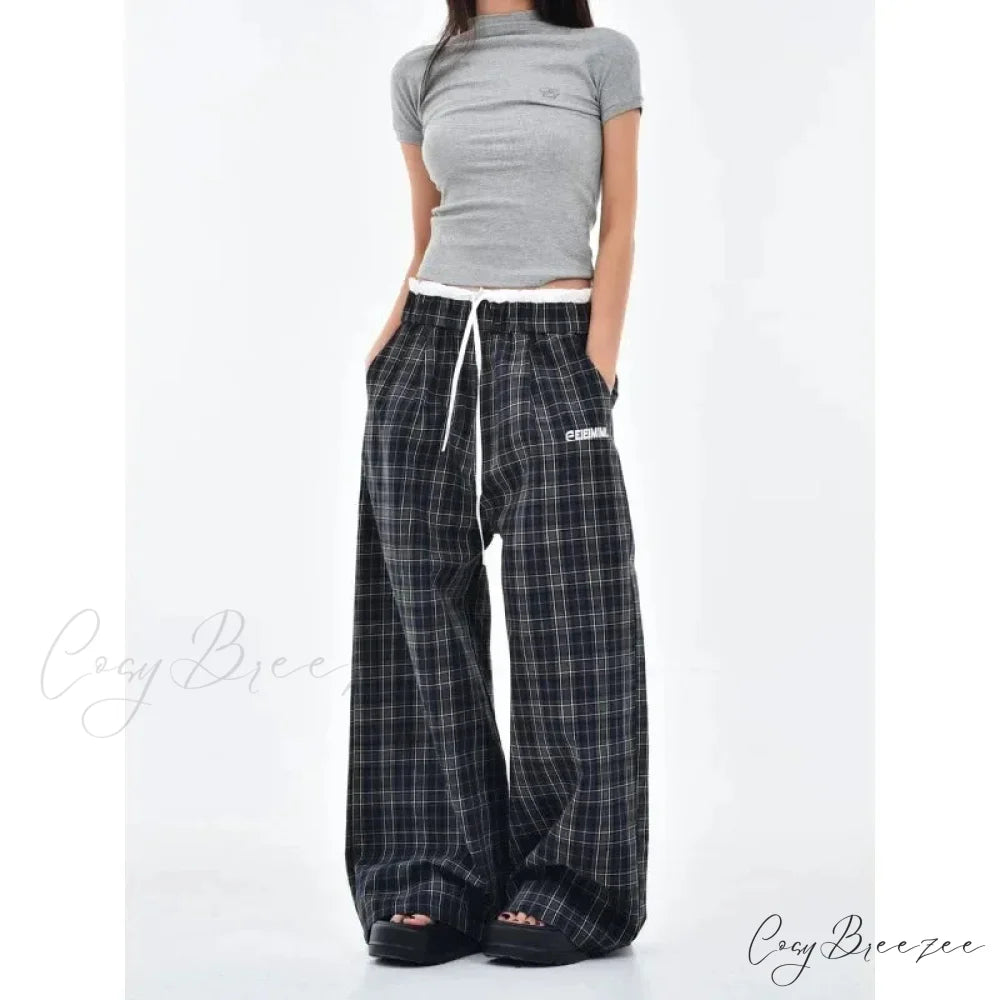 Vintage Y2K Plaid Women Sweatpants Pants black / S pants-241228