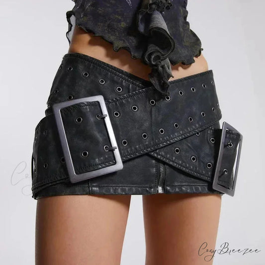 Vintage Zipper Elevated-Waist Skirt Black / S skirts-250223