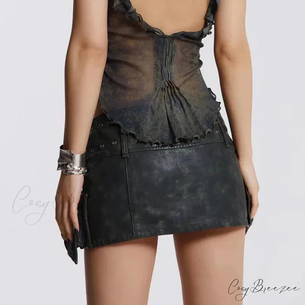 Vintage Zipper Elevated-Waist Skirt skirts-250223