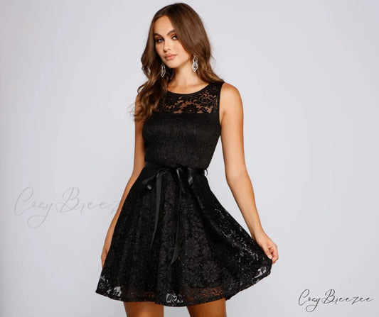 Violetta Formal Glitter Charming And Lace Party Dress BLACK / XS