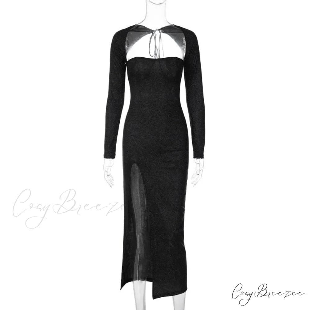 Viv Formal High Charming Slit Glitter Dress