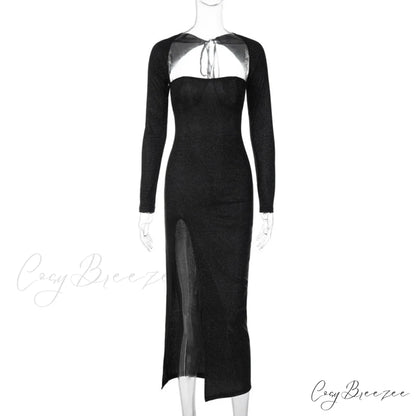 Viv Formal High Charming Slit Glitter Dress