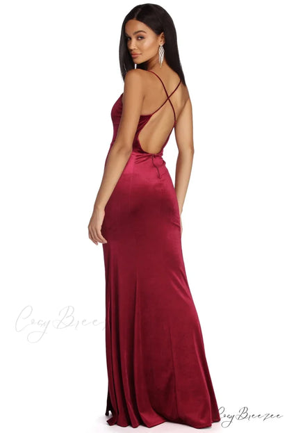 Viviana Formal Velvet Charming Open Back Dress