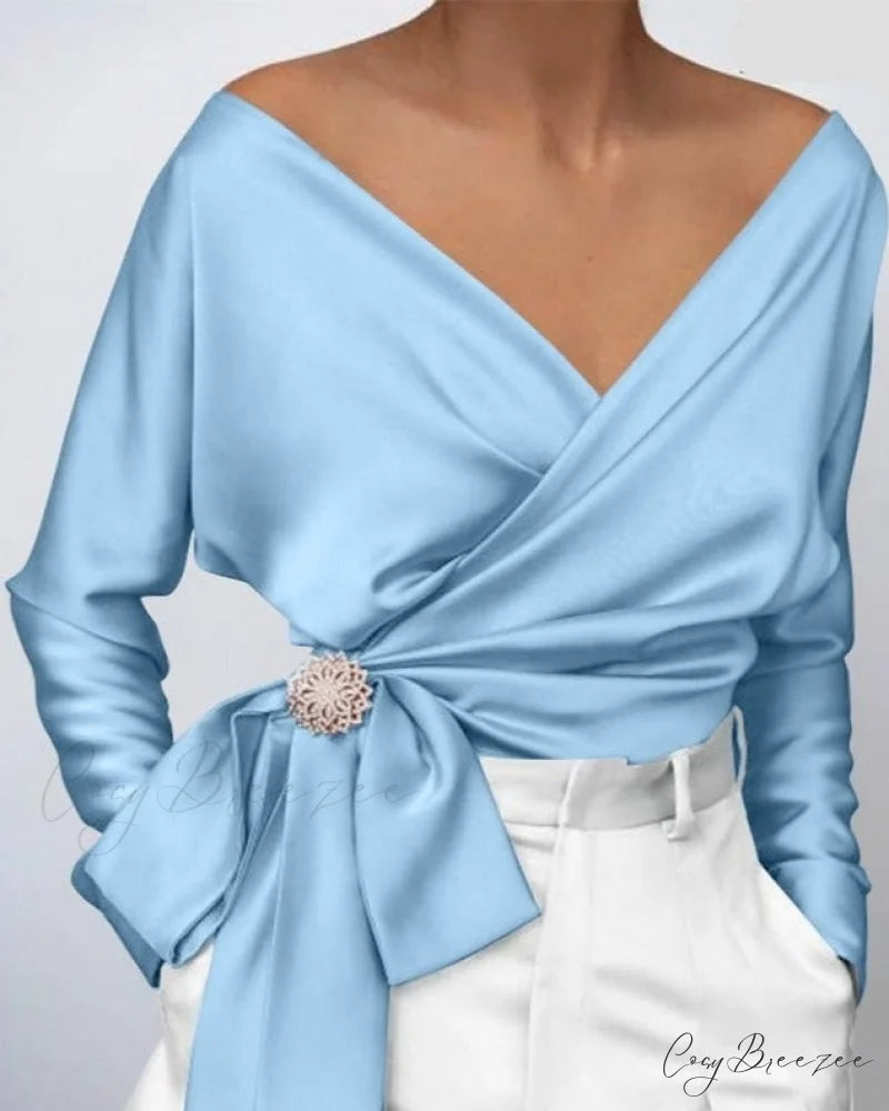 VONDA V-NECK TOP - Plus Size Light Blue / S