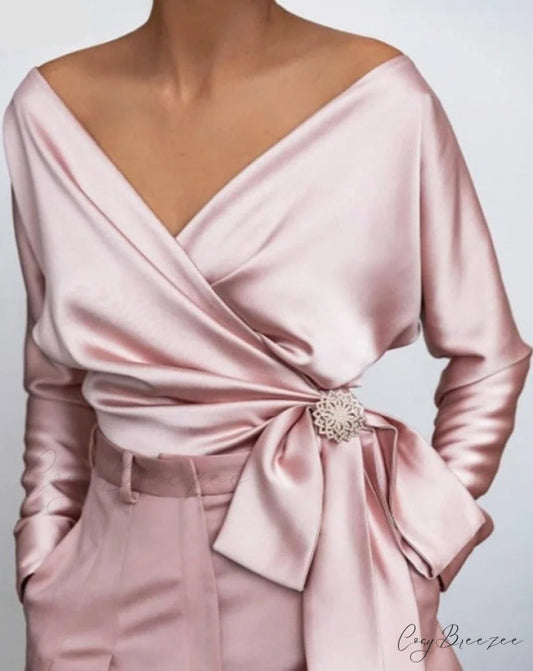 VONDA V-NECK TOP - Plus Size Rose Gold / S