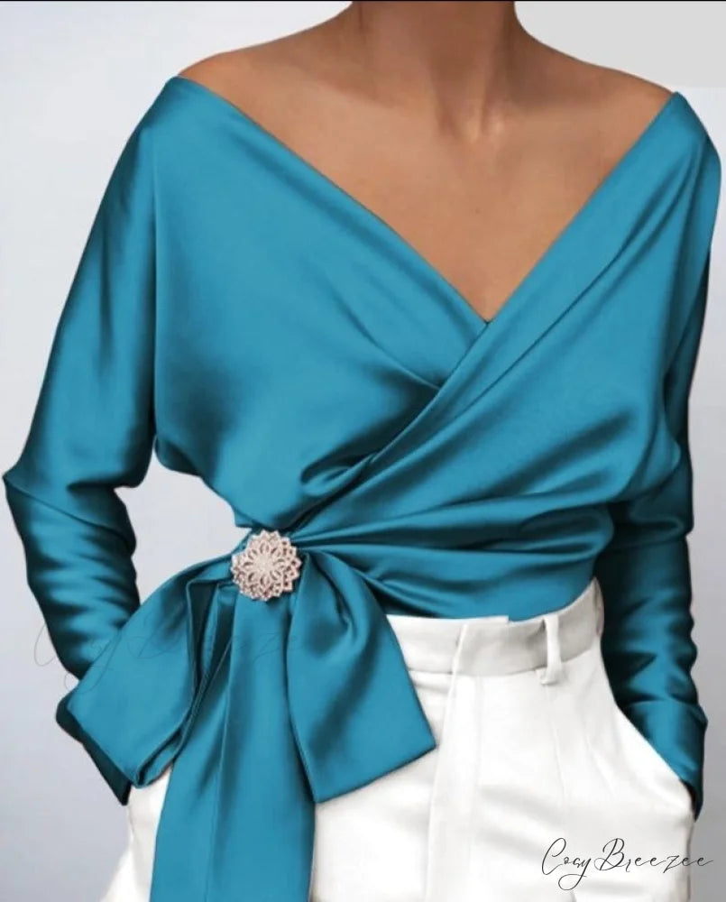 VONDA V-NECK TOP - Plus Size Teal / S