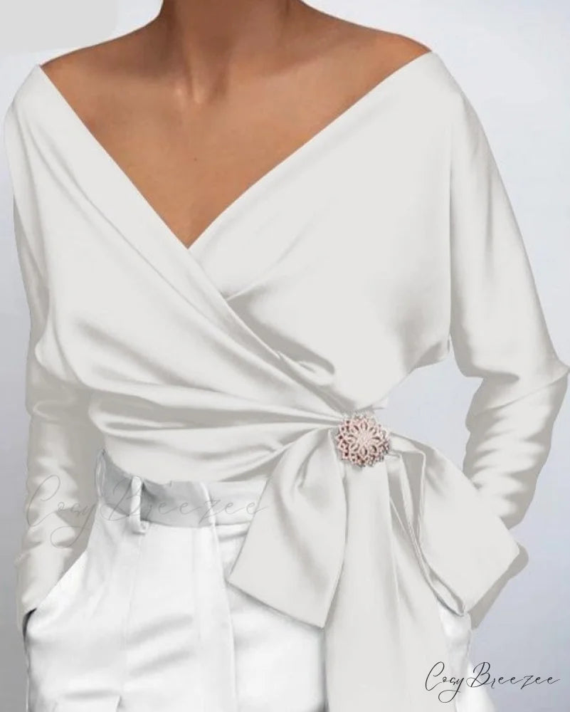 VONDA V-NECK TOP - Plus Size White / S