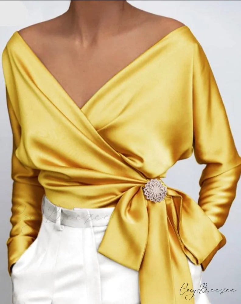 VONDA V-NECK TOP - Plus Size Yellow / S
