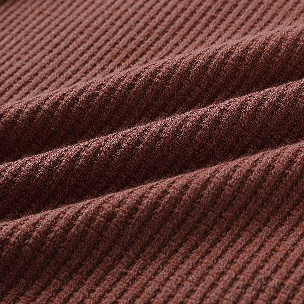 Waffle Neck Tops Knit Henley V for Women