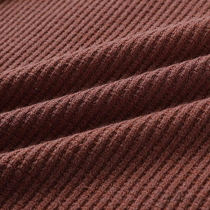 Waffle Neck Tops Knit Henley V for Women
