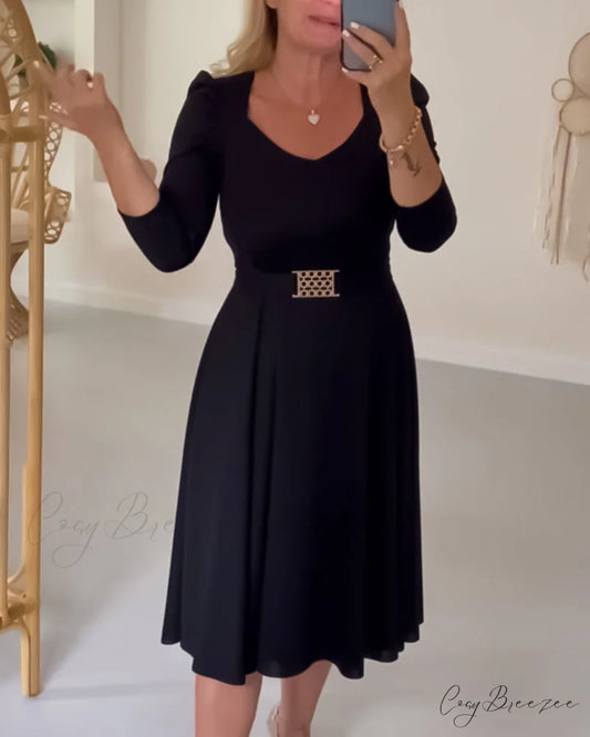 Waist dress in solid color Black / S