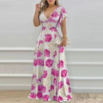 Waist-Flare Summer Daily Casual Boho Dress Fuchsia / S