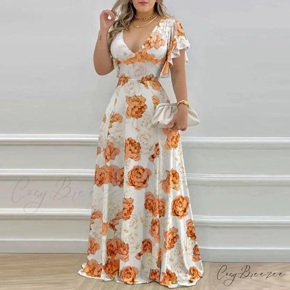 Waist-Flare Summer Daily Casual Boho Dress ORANGE RED / S