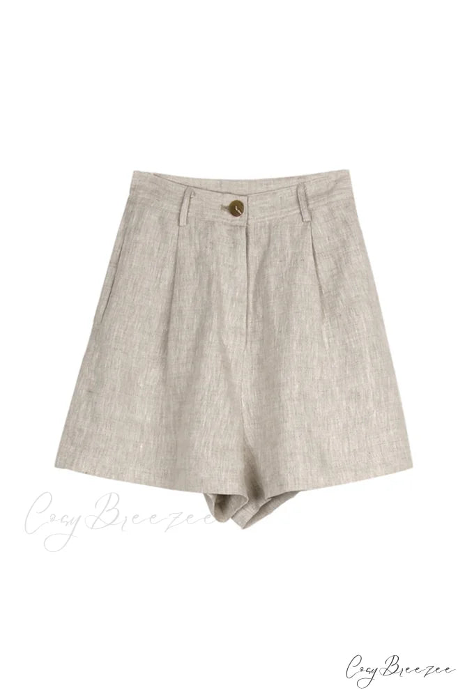 Waist High Linen Shorts Beige / M