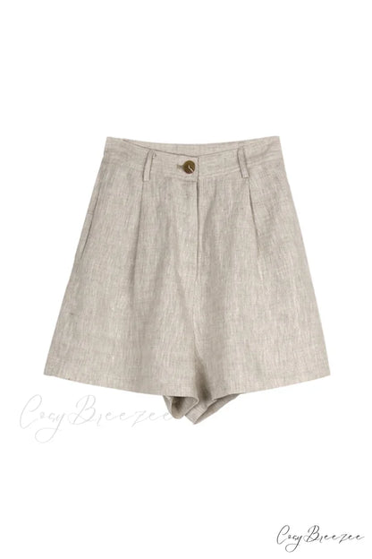 Waist High Linen Shorts Beige / M