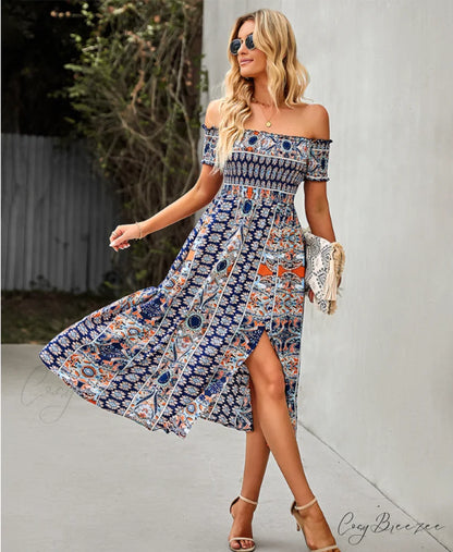 Waist Neck Puff Full-Length with Flowered Shoulder Arm Vintage Slash and Off Gown Bohemian Split XL / PINK