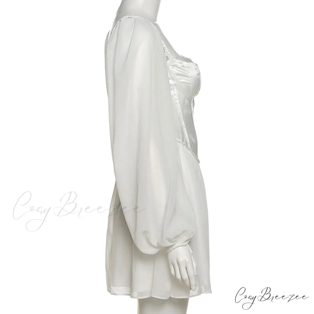 Waist Party Women Slim Autumn White Office Solid Elegant Gown Mini Spring - Lady for A-Line High Dress
