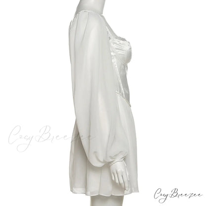 Waist Party Women Slim Autumn White Office Solid Elegant Gown Mini Spring - Lady for A-Line High Dress