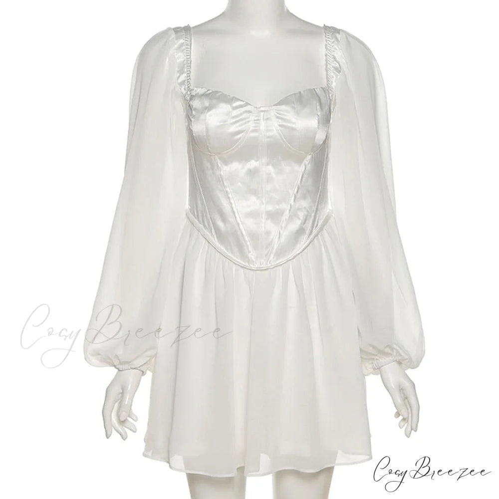 Waist Party Women Slim Autumn White Office Solid Elegant Gown Mini Spring - Lady for A-Line High Dress