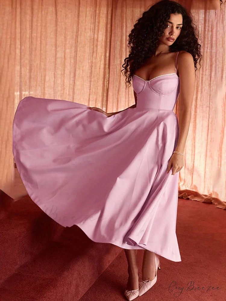 Waist-Tie A-line Mini Holiday Dress Pink / S vacationdress-250223